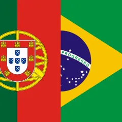 Flagi Portugalii i Brazylii. W Brazylii mówi się po portugalsku, języku pochodzącym z Portugalii.